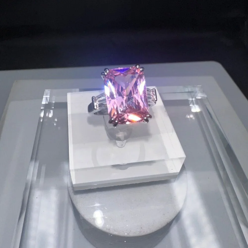 Pink Cubic Zirconia Silver Emerald Cut Ring